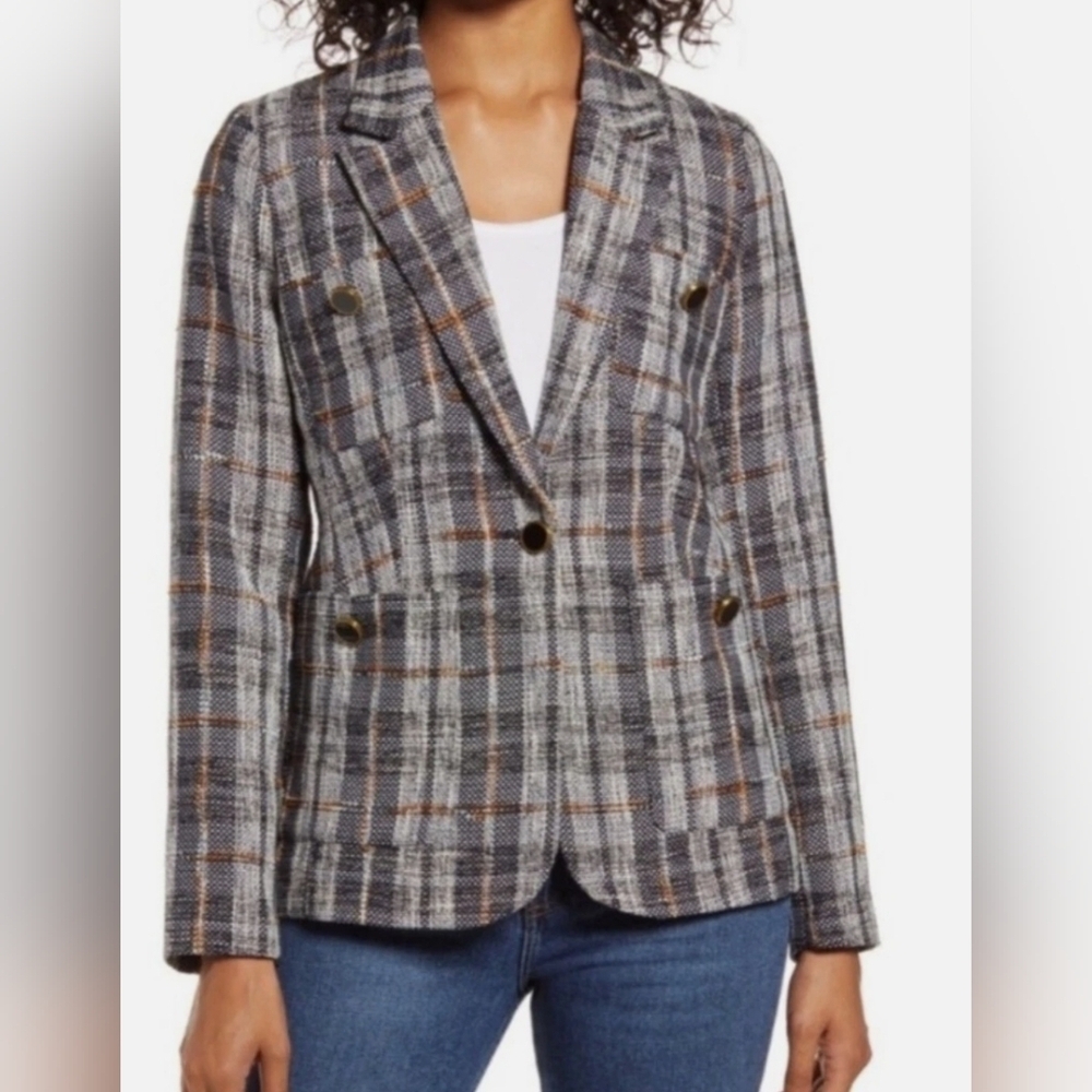 Halogen Black Navy Libbie Tweed Blazer Size Large - NWT